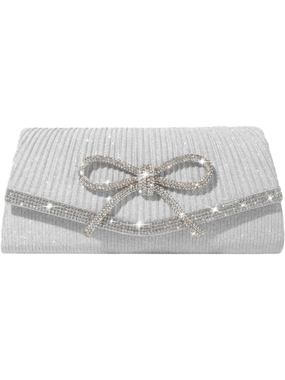 〽️Women Silver Clutch Purse Sparkly Bow Rhinestone Glitter Evening Crossbody Bag